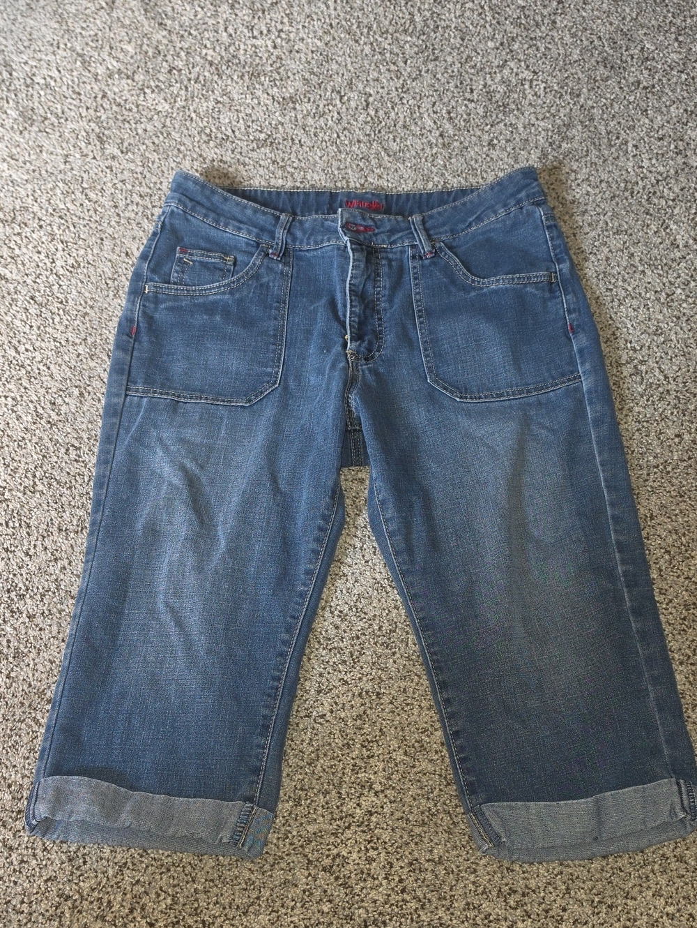 Wrangler Cuffed Denim Jeans with Red Logo Stitch 14 Crop Capris